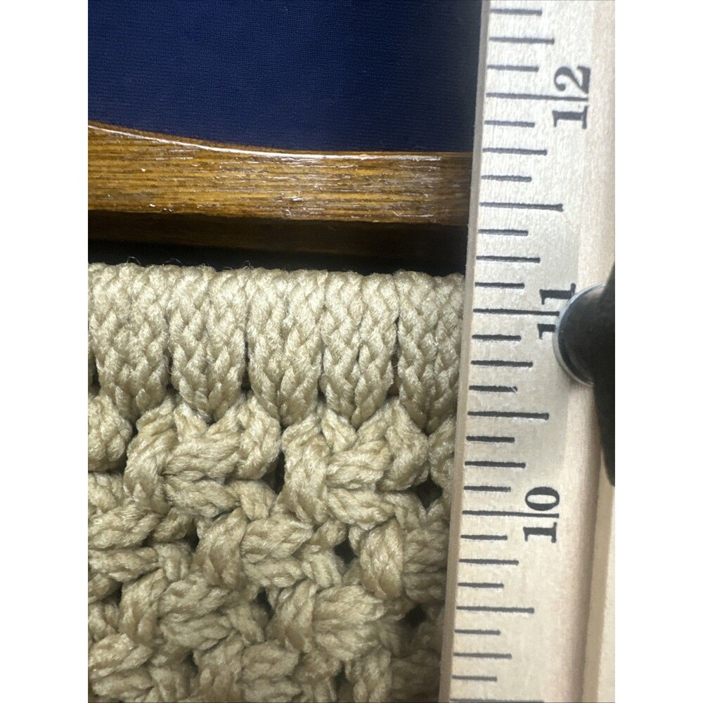 Vintage Macrame Handbag Purse Wood Handles Beige Boho Hippie Handmade 1970s - Picture 9 of 12